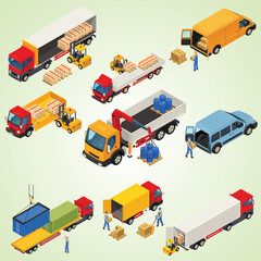 city transport isometric icons set transportation logistic shipment delivery