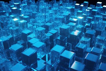 Transparent Cubes Background, Blue Glass Cube Pattern, Geometric 3d Crystals, Abstract Generative Ai Illustration