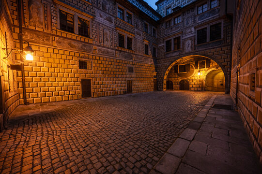 courtyard inside the castle of the medieval town of Česk&yacute; Krumlov