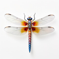 Beautiful dragonfly isolated on white background. Directly above view. Taxidermy. Generative art