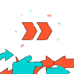 Fast forward double right arrow, speed, detour filled line icon, simple vector illustration