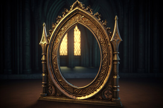 Beautiful gothic ornate mirror, ai generated	
