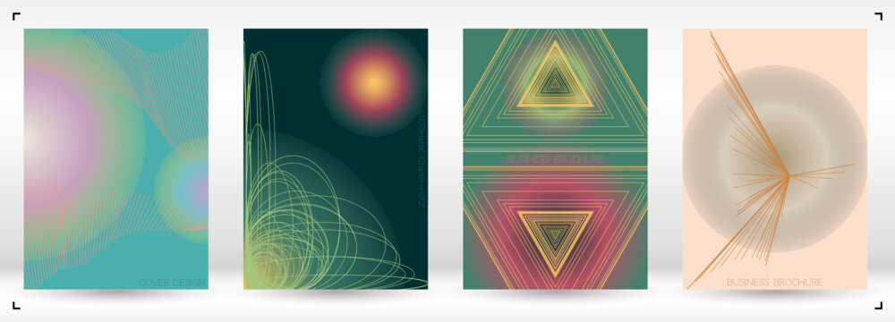 Minimal Minimal Geometric Vector Poster Design with Lines and Gradient Colorful Circles. Collection of Abstract Backgrounds for Covers, Flyers, Templates, Booklets, Cards, Brochures, Branding, etc.