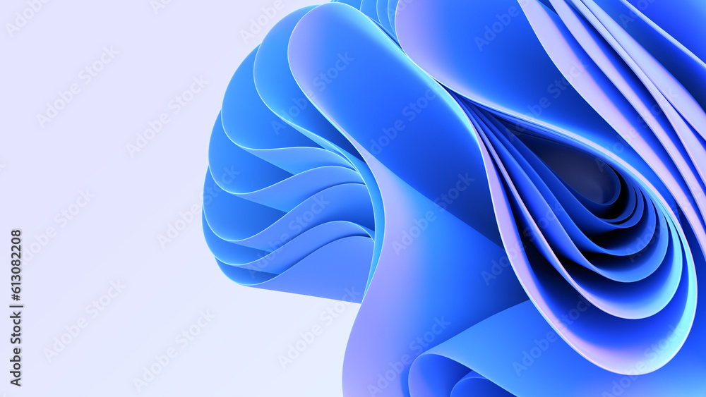 Poster abstract blue layered background with folded ribbons 3d render. modern wallpaper with wavy cloth lay