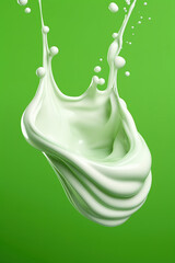 Fresh natural yogurt, milk or paint splash isolated on green background. Photorealistic generative art