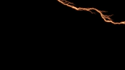 Isolated realistic orange electrical lightning strike visual effect on black night background....