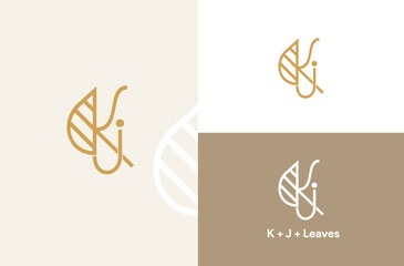 KJ with leaf vector logo design best for nutrition and dietitian business
