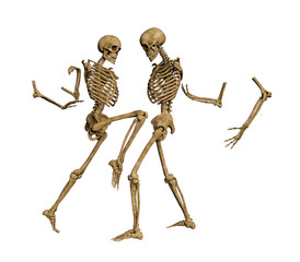 3d render skeleton lovers skulls in pieces, embrace in death