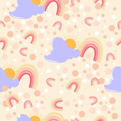 Creating a Seamless Pattern Sun, Clouds, and Rainbow on a Pink Toned Background