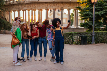 Fototapeta premium Friends on vacation take selfie