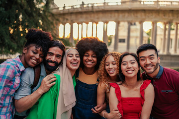 Happy smiling multiracial friends taking a selfie