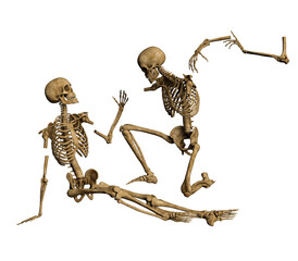 3d render skeleton lovers skulls in pieces, embrace in death