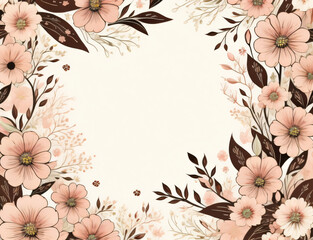 branch with Pink flowers With a empty background, Beautiful hand drawn floral background design, frame, bouquet for greeting card,  cherry blossom background, flowers background, Generative AI