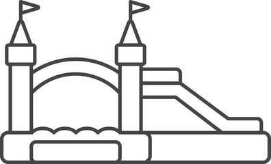 Bouncy inflatable castle. Trampoline pictogram for jumping game. Outline illustration