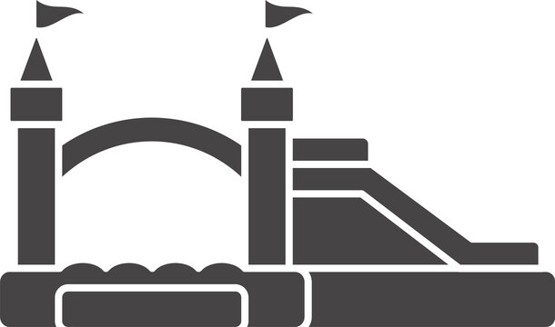 Bouncy inflatable castle. Trampoline pictogram for jumping game. Glyph illustration