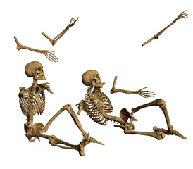 3d render skeleton lovers skulls in pieces, embrace in death