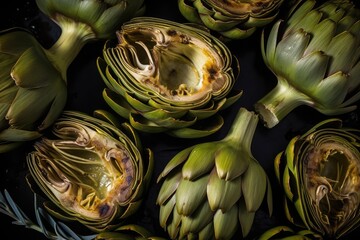 Fototapeta premium Grilled Artichokes, Barbeque Vegetables, Artichokes Roasted in Olive Oil, Abstract Generative AI Illustration
