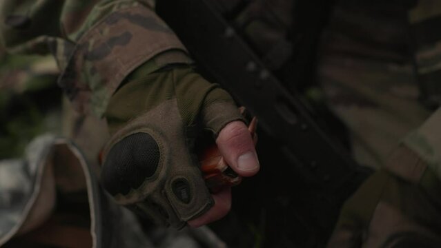 Ukrainian military checking ammunition