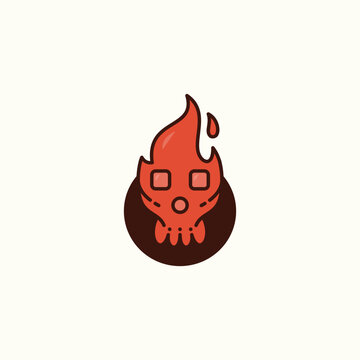 Fire skull head in cartoon style