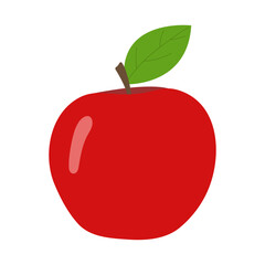 Flat icon red apple isolated on white background. Vector illustration Cartoon Red Bright Apple fruit