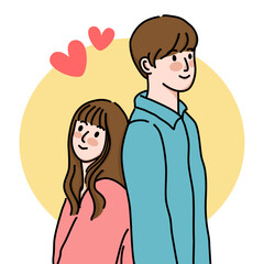 young couple in love shape isolated on white background, Outline illustration vector.