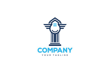 Creative logo design depicting a house as a stone pillar,designated to the real estate industry.