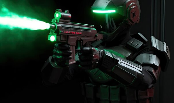 The soldier aimed his laser gun at the enemy Creating using generative AI tools