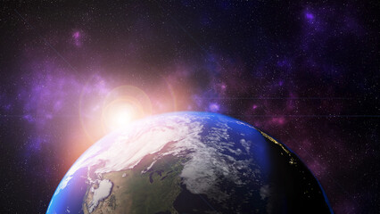 Humans emphasize the abundance of life on Earth in outer space.,Planet Earth in space focuses on the Americas,Elements of this image are decorated with NASA 3D rendering.