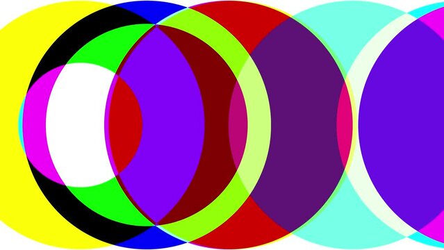 Abstract geometric colorful animated background. Circles in vibrant colors. Basic illustration, seamless loop
