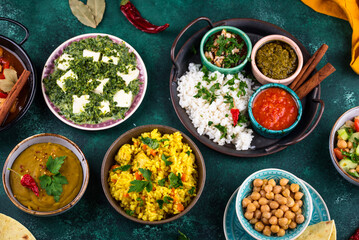 Assorted of traditional Indian food.