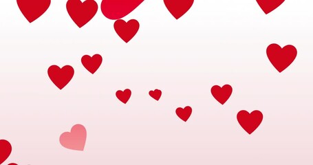 Animation of red heart icons floating against copy space on white background - Powered by Adobe