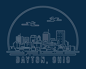 Fototapeta premium Dayton, Ohio - Cityscape with white abstract line corner curve modern style on dark blue background, building skyline city vector illustration design