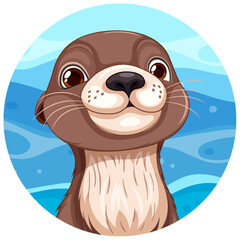 Otter on circle sticker template