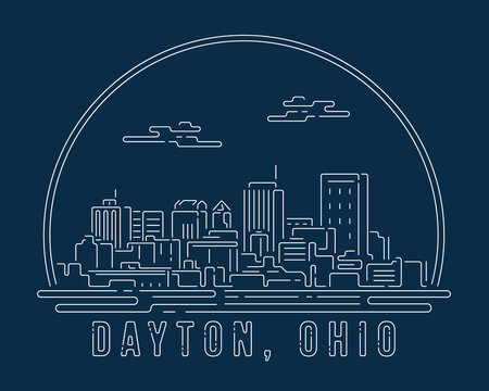 Dayton, Ohio - Cityscape With White Abstract Line Corner Curve Modern Style On Dark Blue Background, Building Skyline City Vector Illustration Design