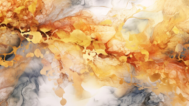 Ink Impressions - Soft Color and Gold Macro Abstract Fluid Art - made with Generative AI