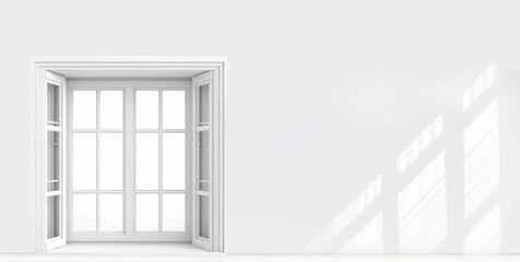 白い壁の空間に白いサッシの窓