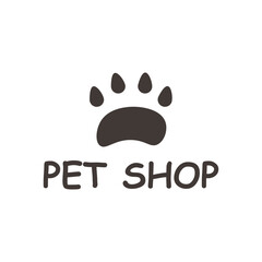 Design for a pet shop. With lettering and paw print.
Can be used as a logo, icon, emblem, sticker.
Flat illustration isolated on white background, eps 10.