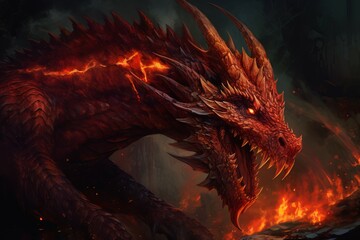 Red dragon fantasy fire. Generate Ai