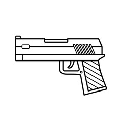 Hand Gun, Pistol,  Outline Vector Illustration
