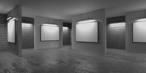 Gallery room with blank pictures