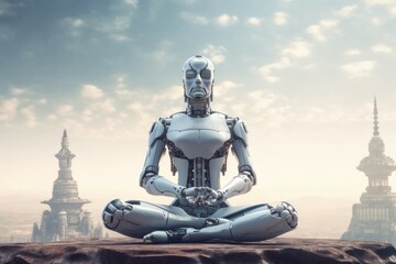 Robot doing yoga. Generate Ai