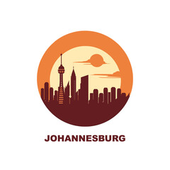 Naklejka premium South Africa Johannesburg city simple icon with abstract skyline building and tower shapes at the sunset, round vector emblem 