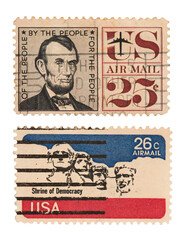 Obraz premium Many old United States Stamps on transparent background.