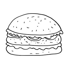 hamburger hand drawn in doodle style. fast food.