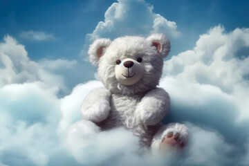 Toy Bear In The Clouds. Generative AI