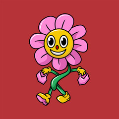 Sunflower character illustration cartoon in retro design style