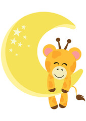 Cute giraffe hanging on yellow moon