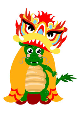 Cute chinese zodiac green dragon wearing dragon costume