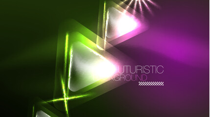 Digital Neon Abstract Background, Triangles And Lights Geometric Design Template