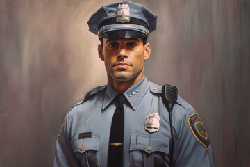 Obraz premium Police officer in light grey uniform. Portrait of male police officer. Generative AI